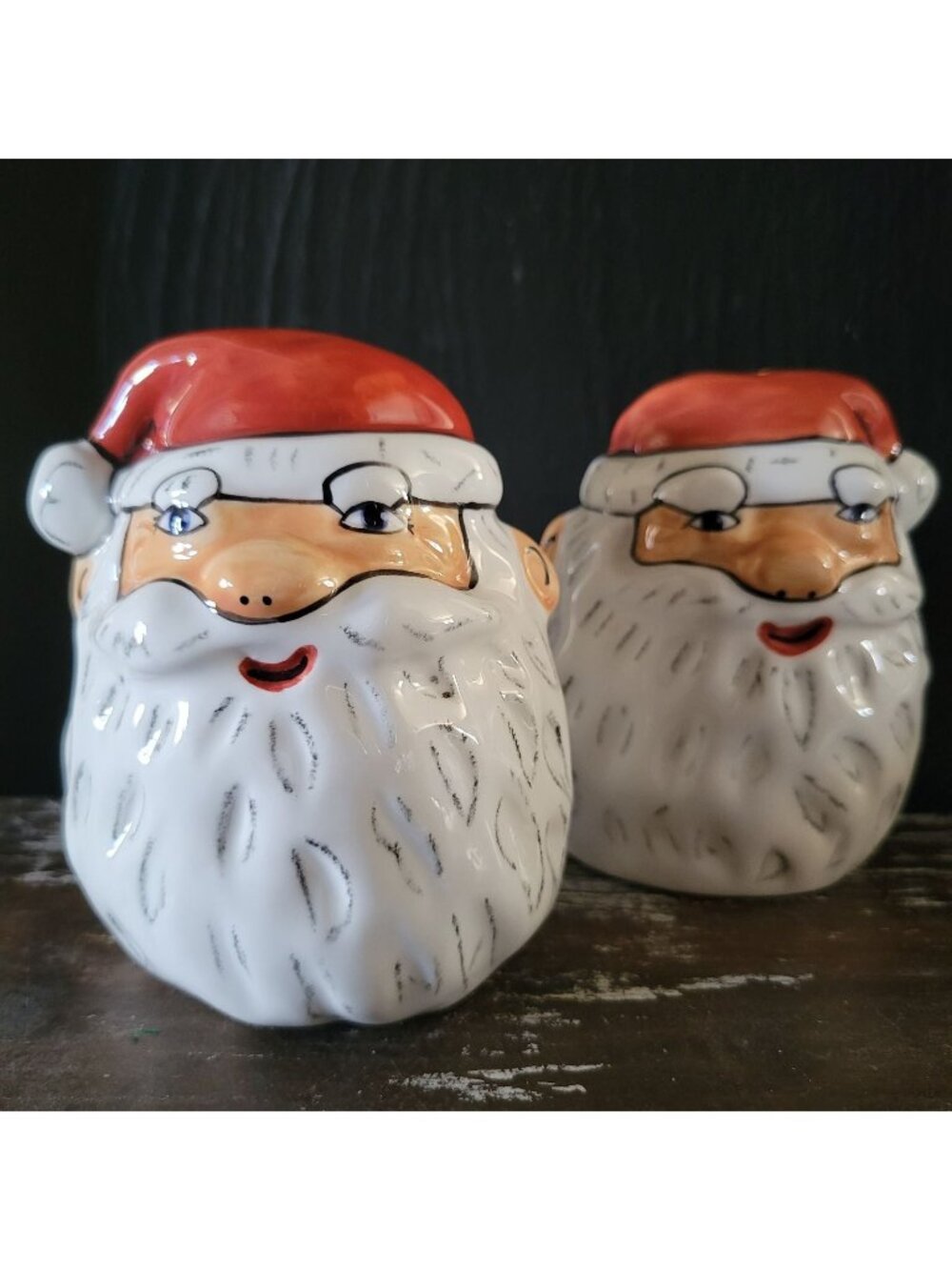 Department 56 Christmas Santa Claus Salt & Pepper Set Full Head Whimsical Faces